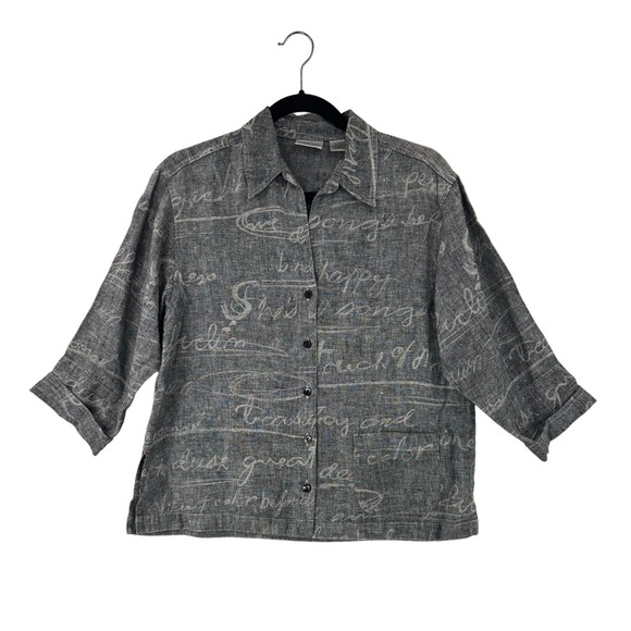 Chico's Tops - Chicos Women's Size 0 Gray Linen Button Up Shirt Jacket Top 3/4 Sleeve